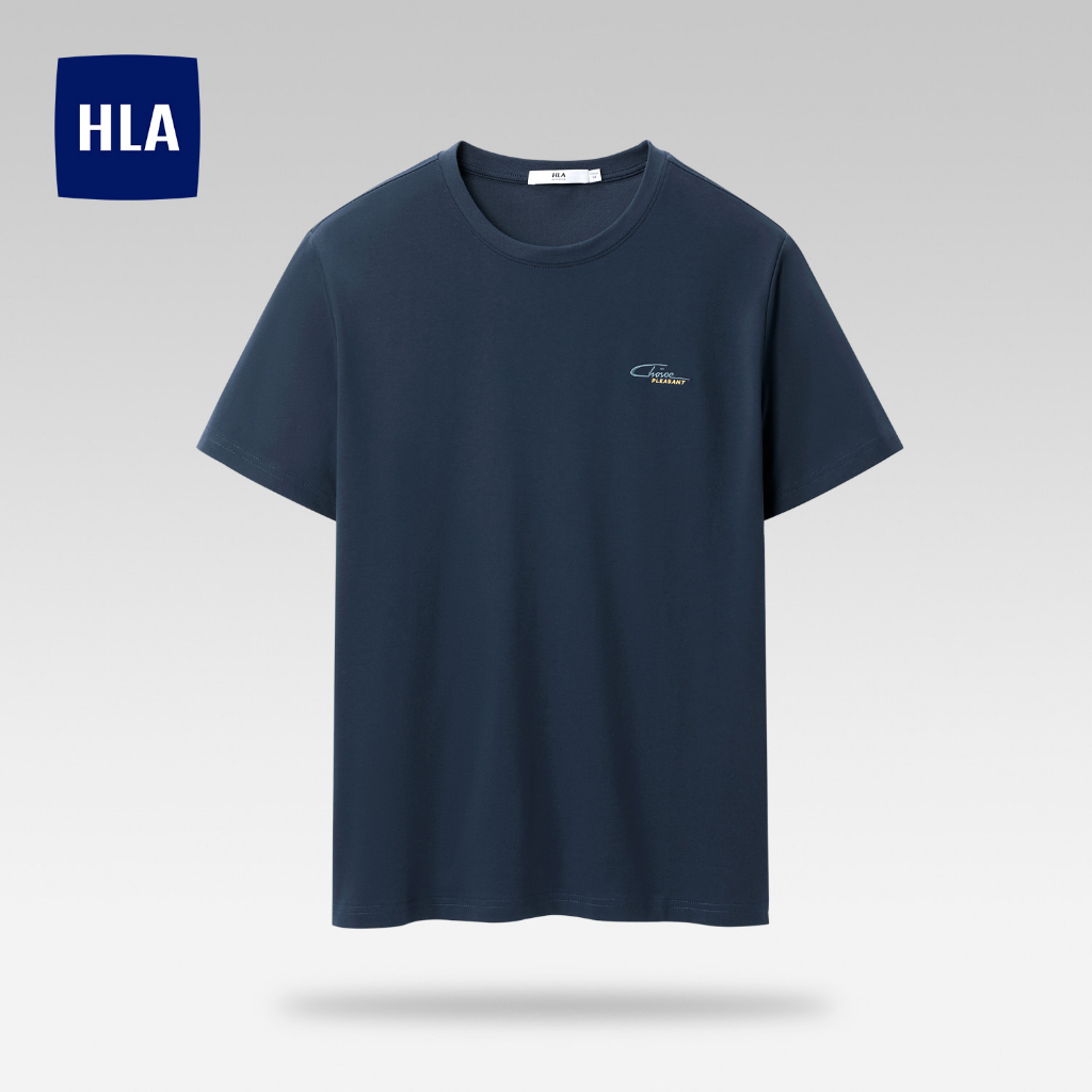HLA - Áo thun nam ngắn tay thêu chữ mềm mại thoáng mát Letter embroidery soft & breathable icy cotton T-shirt