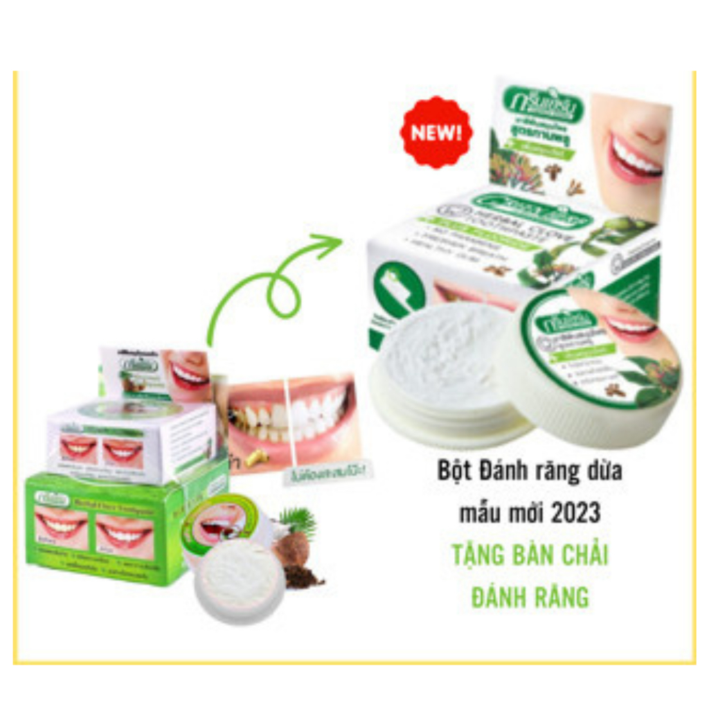 Combo Bột Trắng Răng Green Herb 25g + Bàn Chải Đánh Răng Thái Lan