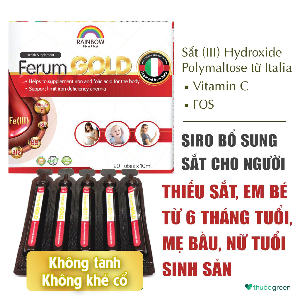 [Gift] Siro sắt Ferum Gold III bổ máu cho mẹ mang thai, bé từ 1 tuổi (H/20 ống) - giảm mệt mỏi, tăng đề kháng