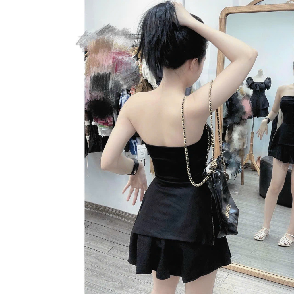 Áo quây gấp ngực dây kéo có mút