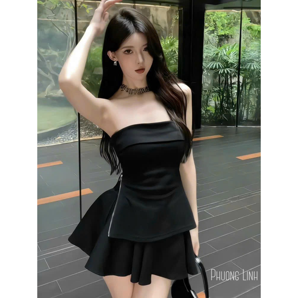 Áo quây gấp ngực dây kéo có mút