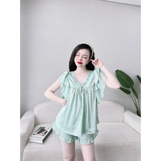 Đồ ngủ nữ bộ lụa mặc nhà dễ thương chất lụa cao cấp thoáng mát.