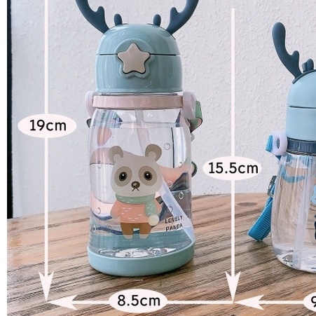 Bình Nước 600ml Tuần Lộc Sừng Hươu Có Dây Đeo