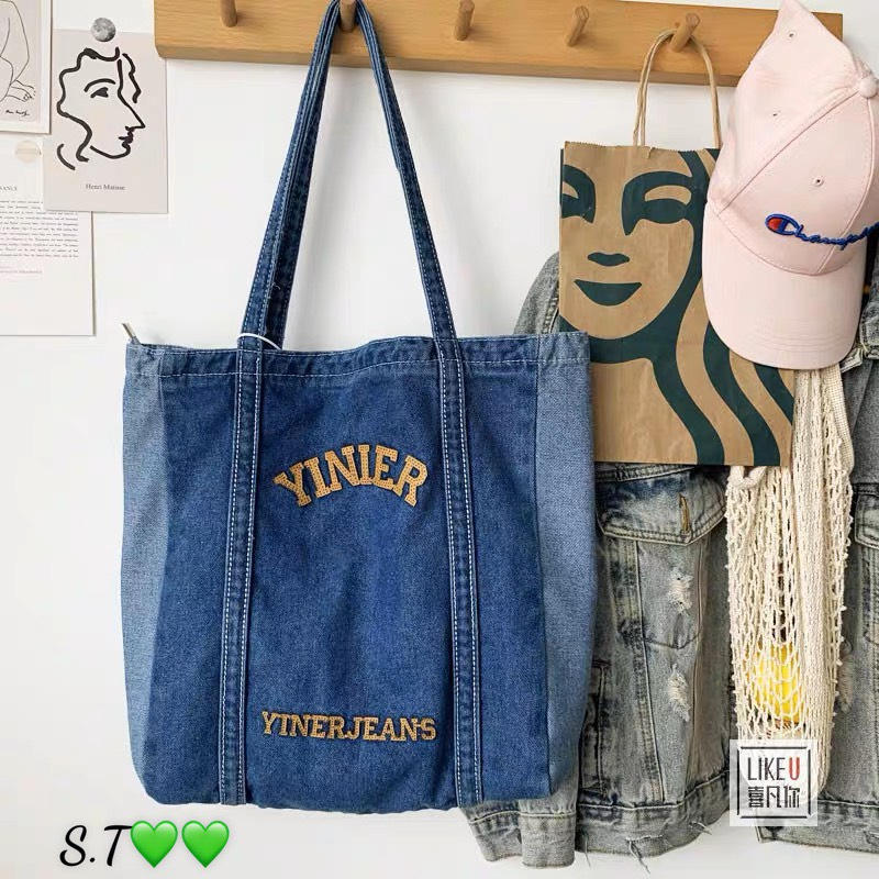 Túi Xách Đeo Vai Bằng Vải Bạt Denim Hàng Mới 2023 Dành Cho Mẹ Và Bé