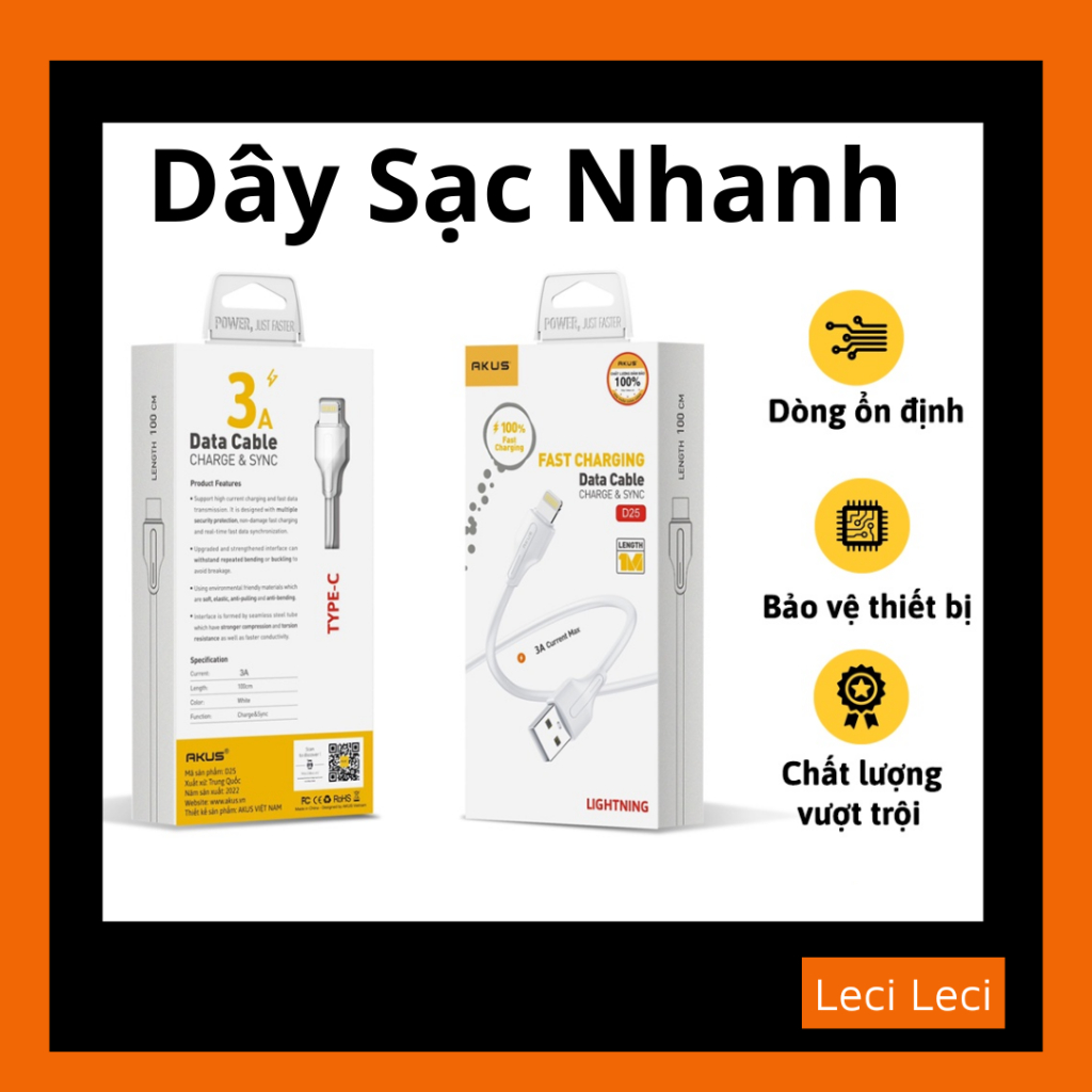 Dây Cáp Sạc Siêu Nhanh AKUS-D59 - Dài 1,2M - Hàng chính hãng