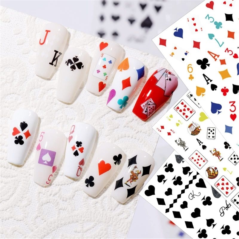 Sticker dán móng trang trí nail mẫu lá bài cơ rô chuồng bích nhiều mẫu mới