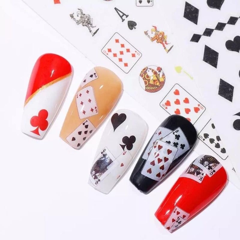 Sticker dán móng trang trí nail mẫu lá bài cơ rô chuồng bích nhiều mẫu mới