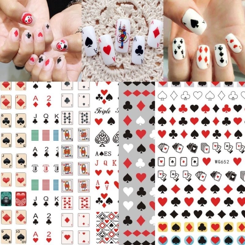 Sticker dán móng trang trí nail mẫu lá bài cơ rô chuồng bích nhiều mẫu mới