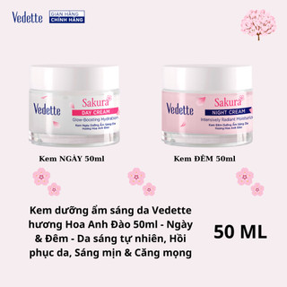 Kem dưỡng ẩm sáng da Vedette hương Hoa Anh Đào 50ml - Ngày & Đêm - Da sáng tự nhiên, Hồi phục da, Sáng mịn & Căng mọng