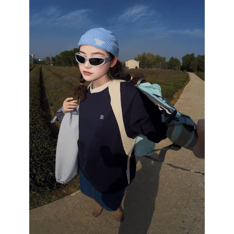 Áo thun Raglan chữ G, áo thun Nam Nữ Unisex Cotton Retro Hàn Quốc GTM 2023
