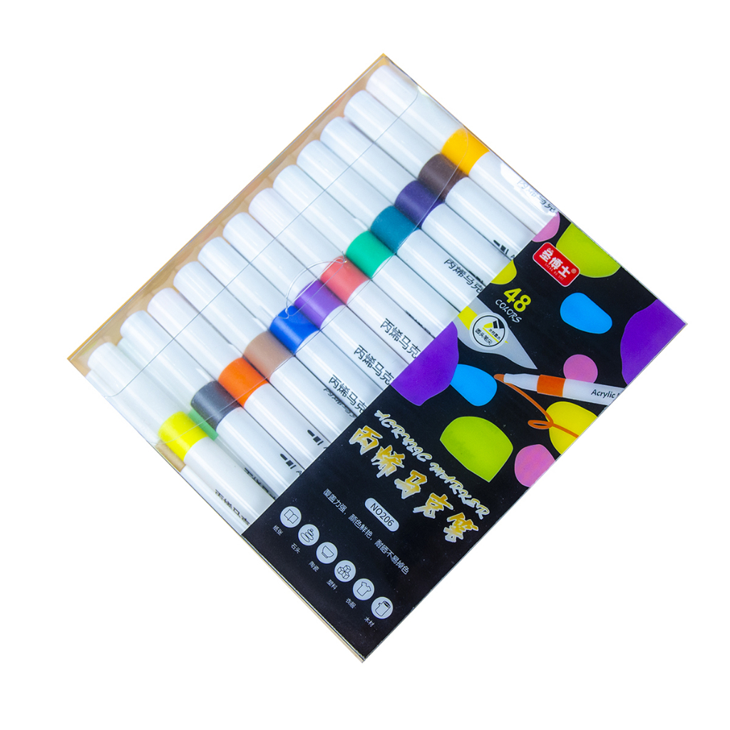 Bút Màu Acrylic Marker 12/24/36/48/60 Màu Cao Cấp - Vẽ Lên Nhiều Chất Liệu
