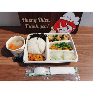 SET 50 Hộp Bã Mía 4 Ngăn Kèm Nắp Thân Thiện Môi Trường
