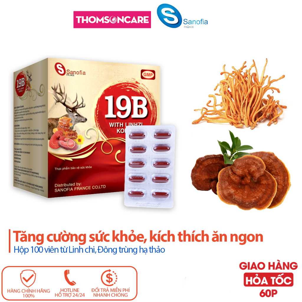 Combo giúp ăn ngon, hỗ trợ tăng cân Men tiêu hóa Probiotic Capsules và 19B đỏ Sano, dùng tốt cho người gầy - Thomsoncare