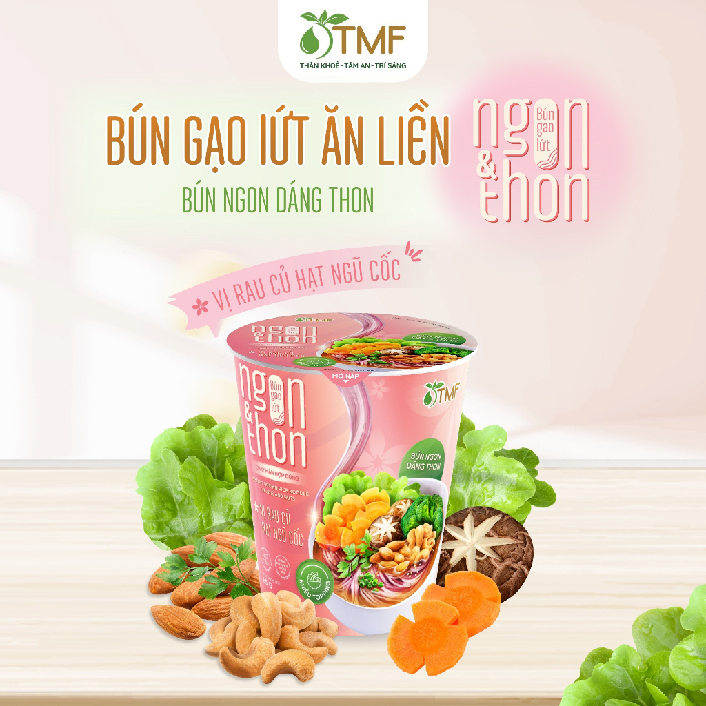 Bún gạo lứt ăn liền NGON & THON - Vị rau củ hạt ngũ cốc thuần chay healthy eatclean