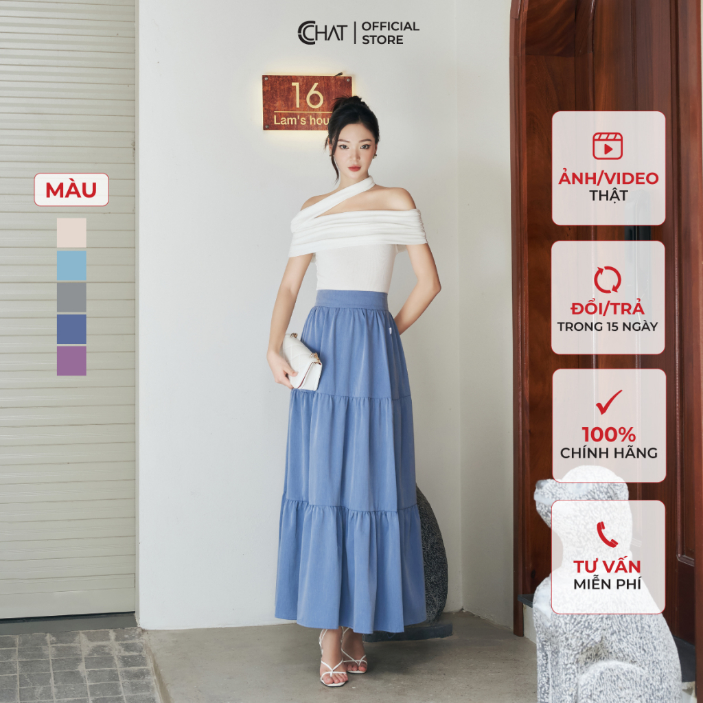 Chân Váy 𝐂𝐂𝐇𝐀𝐓 Dáng Xòe Maxi 3 Tầng Chất Mango Cao Cấp Phong Cách Thanh Lịch 93CDE2001XT