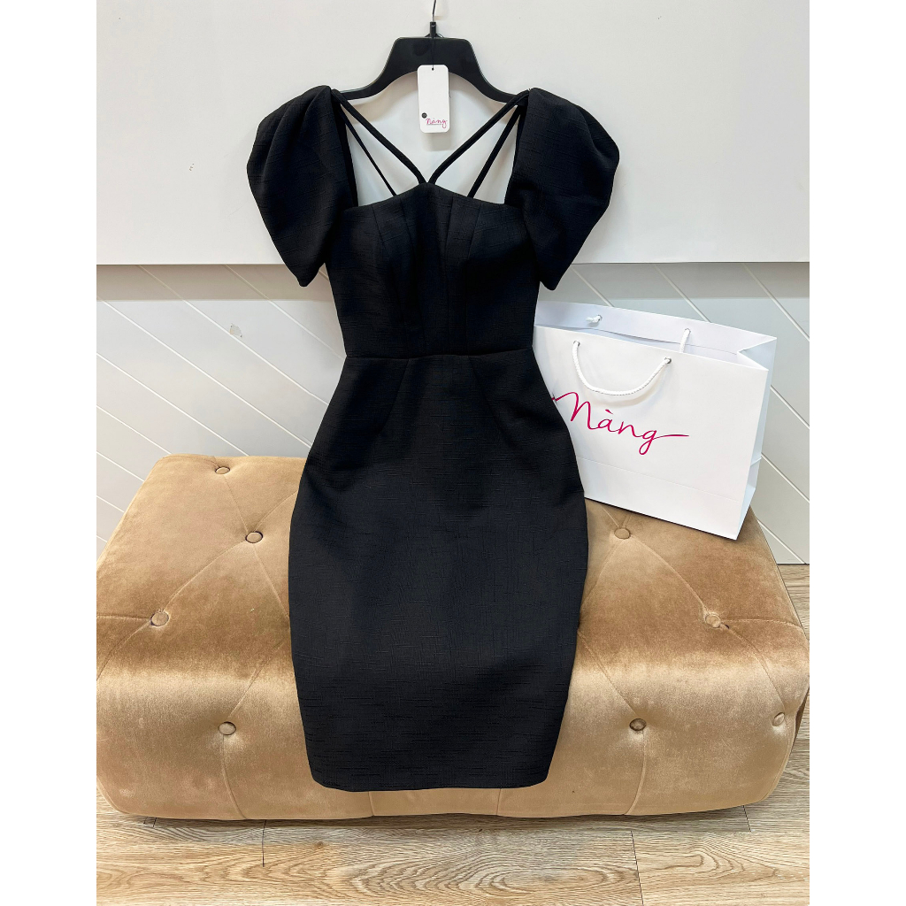 Đầm thiết kế cao cấp Rina Dress, Váy body cổ vuông tay phồng siêu tôn dáng