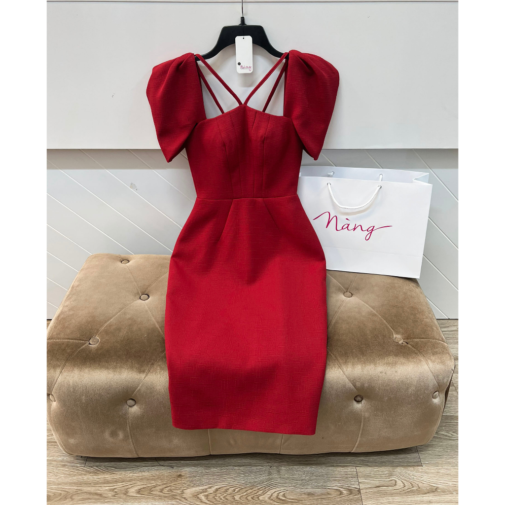 Đầm thiết kế cao cấp Rina Dress, Váy body cổ vuông tay phồng siêu tôn dáng