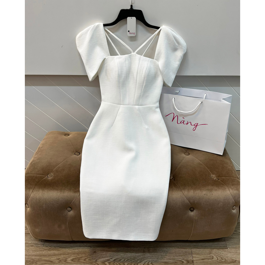 Đầm thiết kế cao cấp Rina Dress, Váy body cổ vuông tay phồng siêu tôn dáng