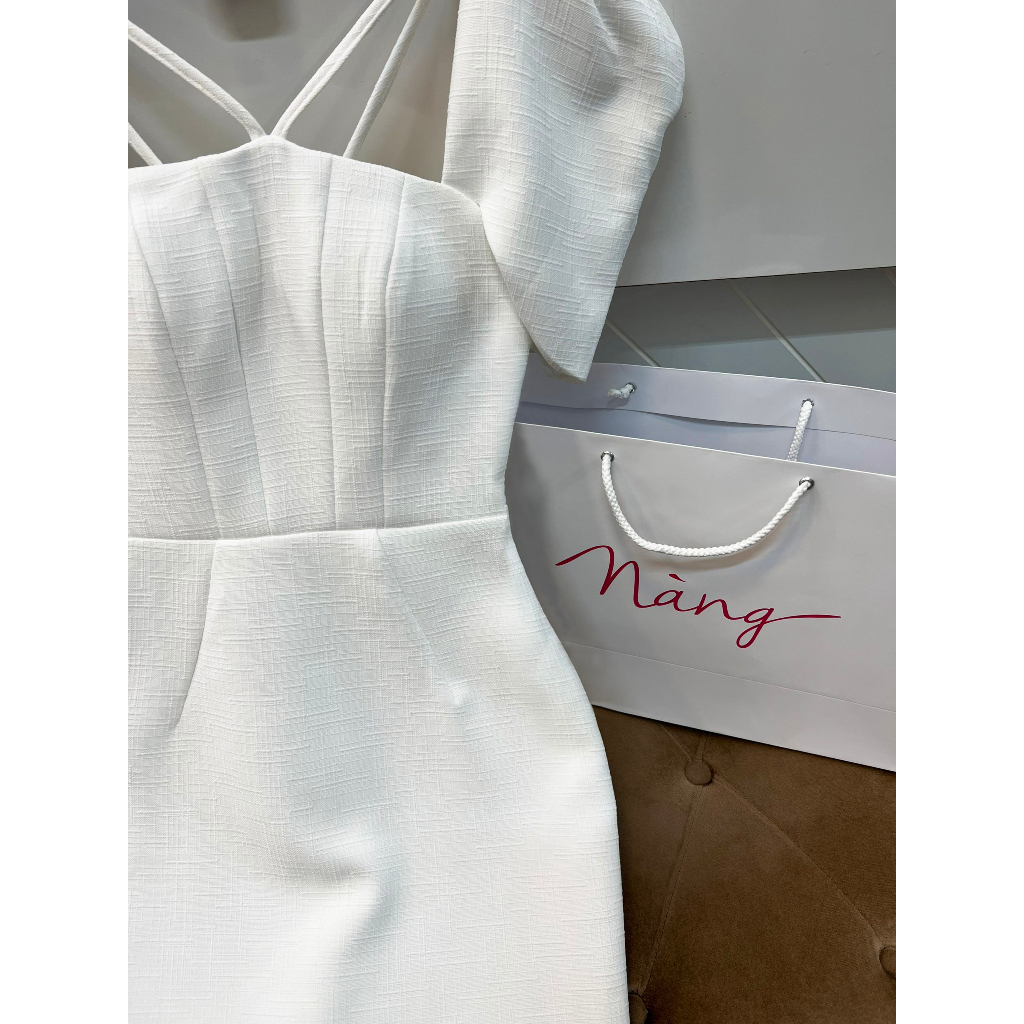 Đầm thiết kế cao cấp Rina Dress, Váy body cổ vuông tay phồng siêu tôn dáng