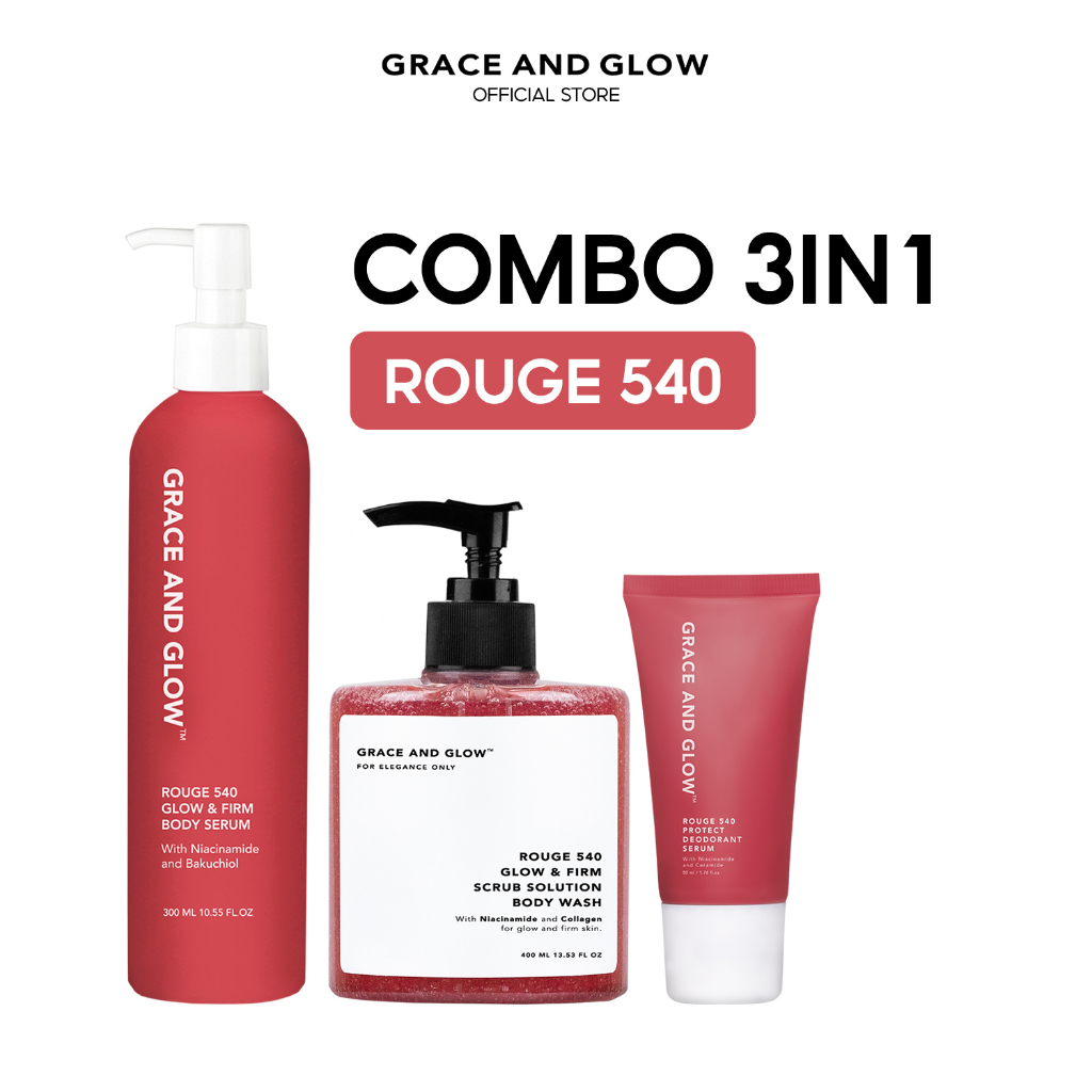 3 in 1 Rouge 540 Combo Sữa tắm, Sữa dưỡng thể và Lăn khử mùi Grace and Glow 400ml + 300ml + 50ml