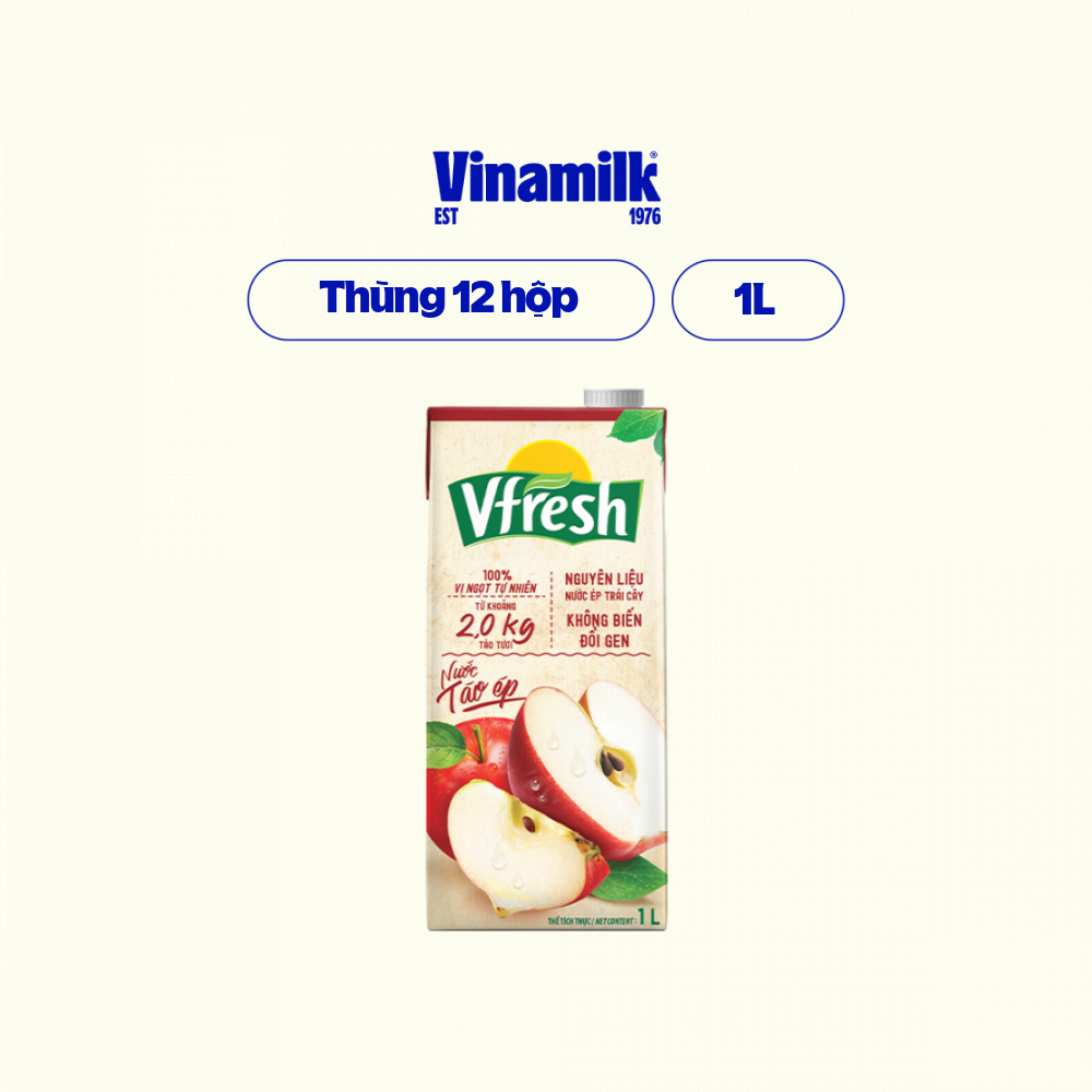 Thùng 12 hộp Nước Vfresh táo ép 100% Hộp giấy 1L