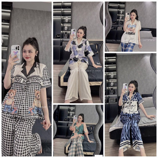 Bộ đồ ngủ pijama tay ngắn quần dài lụa xước cao cấp, đồ bộ mặc nhà ,pijama nữ lụa xước,đồ bộ hot trend