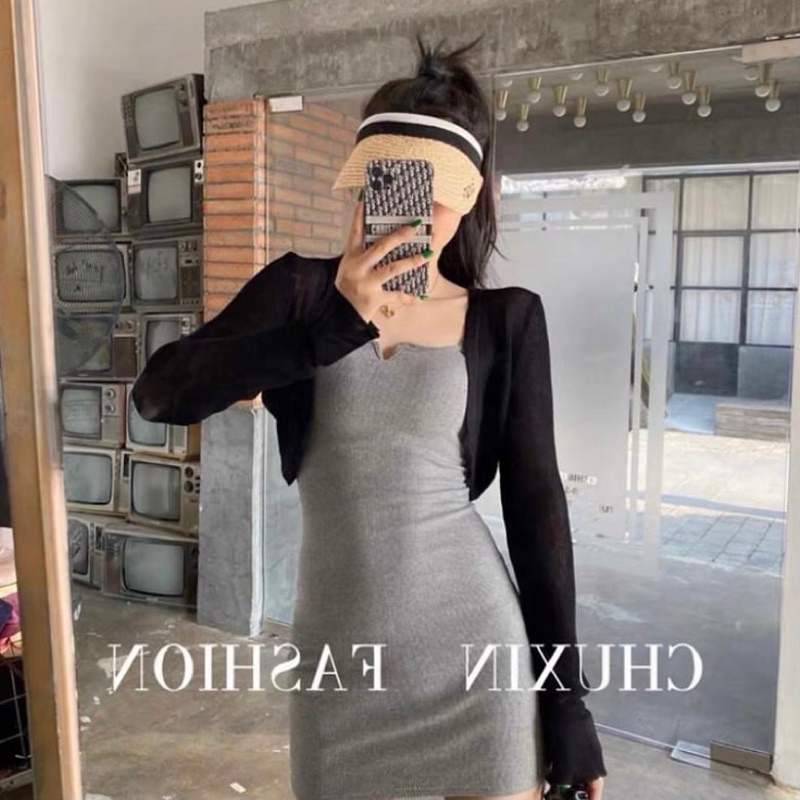 Áo khoác cardigan len mỏng croptop (ảnh thật tự chụp)