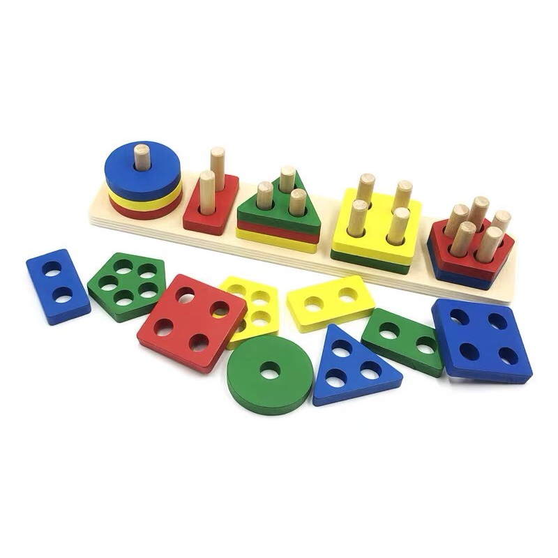 Đồ chơi Thả hình khối 5 trụ ngang Giáo cụ Montessori Đồ chơi thông minh cho bé Đồ chơi gỗ Đồ chơi thả hình khối đồ chơi