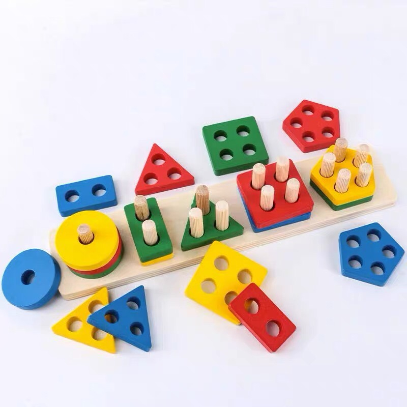 Đồ chơi Thả hình khối 5 trụ ngang Giáo cụ Montessori Đồ chơi thông minh cho bé Đồ chơi gỗ Đồ chơi thả hình khối đồ chơi