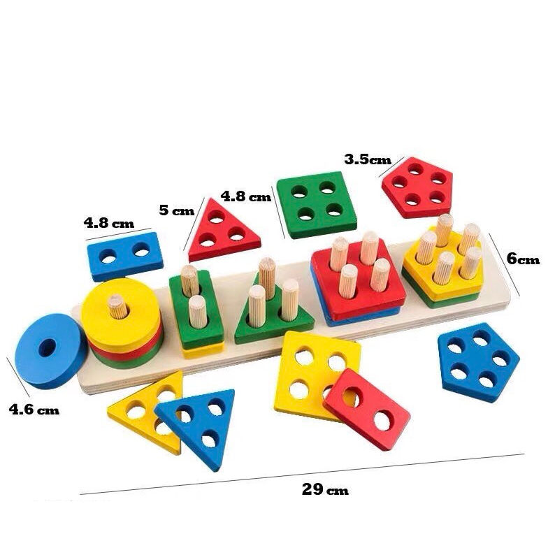 Đồ chơi Thả hình khối 5 trụ ngang Giáo cụ Montessori Đồ chơi thông minh cho bé Đồ chơi gỗ Đồ chơi thả hình khối đồ chơi