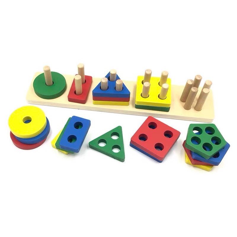 Đồ chơi Thả hình khối 5 trụ ngang Giáo cụ Montessori Đồ chơi thông minh cho bé Đồ chơi gỗ Đồ chơi thả hình khối đồ chơi