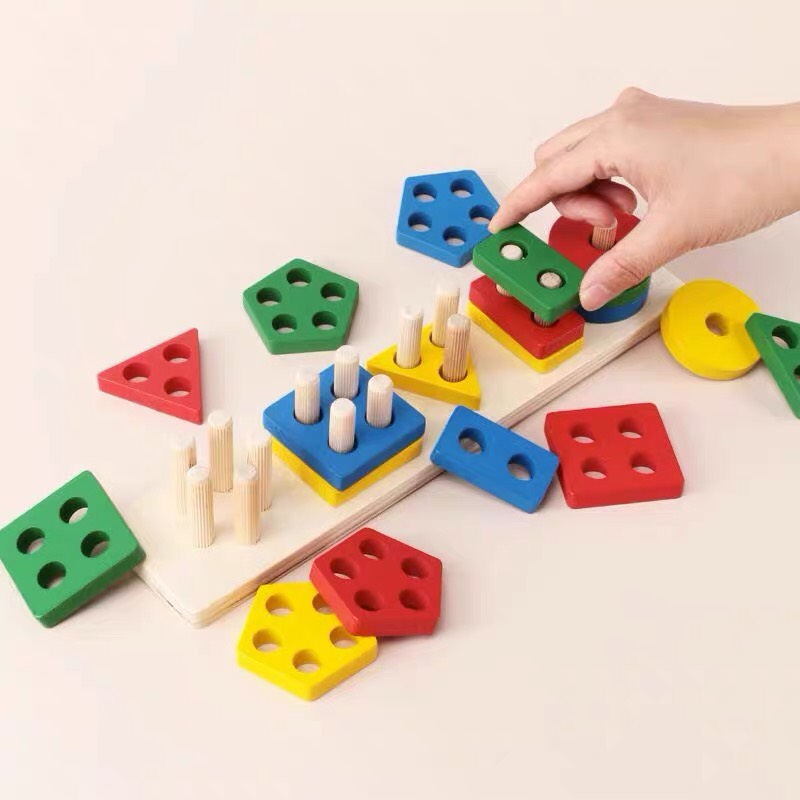 Đồ chơi Thả hình khối 5 trụ ngang Giáo cụ Montessori Đồ chơi thông minh cho bé Đồ chơi gỗ Đồ chơi thả hình khối đồ chơi