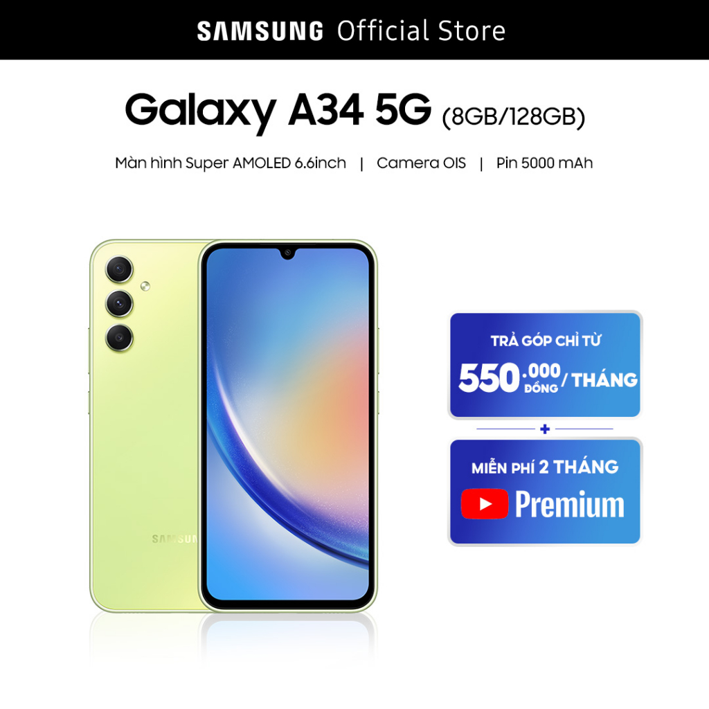 [Nhập ELSSMX10 Giảm 10% Tối Đa 2.5TR] Điện Thoại Samsung Galaxy A34 5G (8GB/128GB)