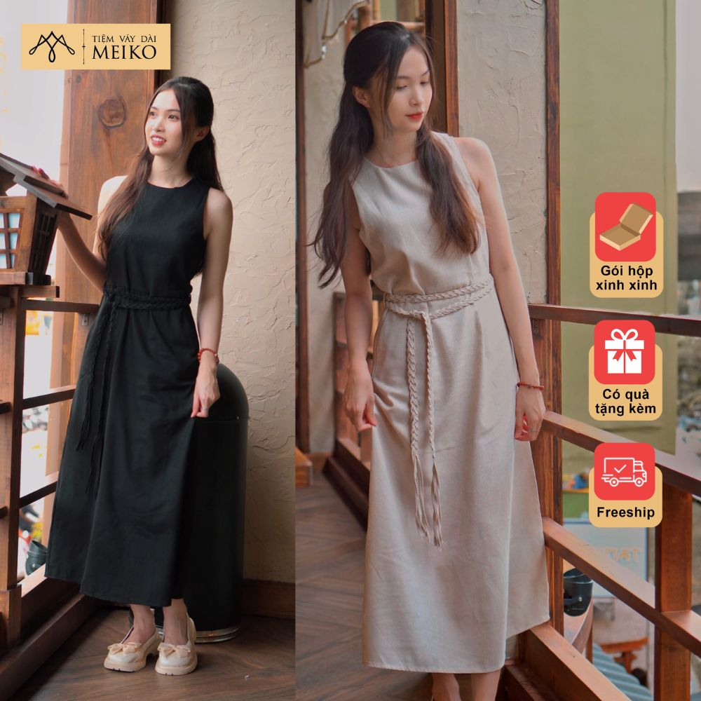 Đầm Dài Sát Nách Meiko 2 Lớp Kèm Belt Dây Tết Tôn Eo Đi Dạo Phố, Đi Coffee, Du Lịch Siêu Xinh [Có Ảnh Thật, Gói Hộp]