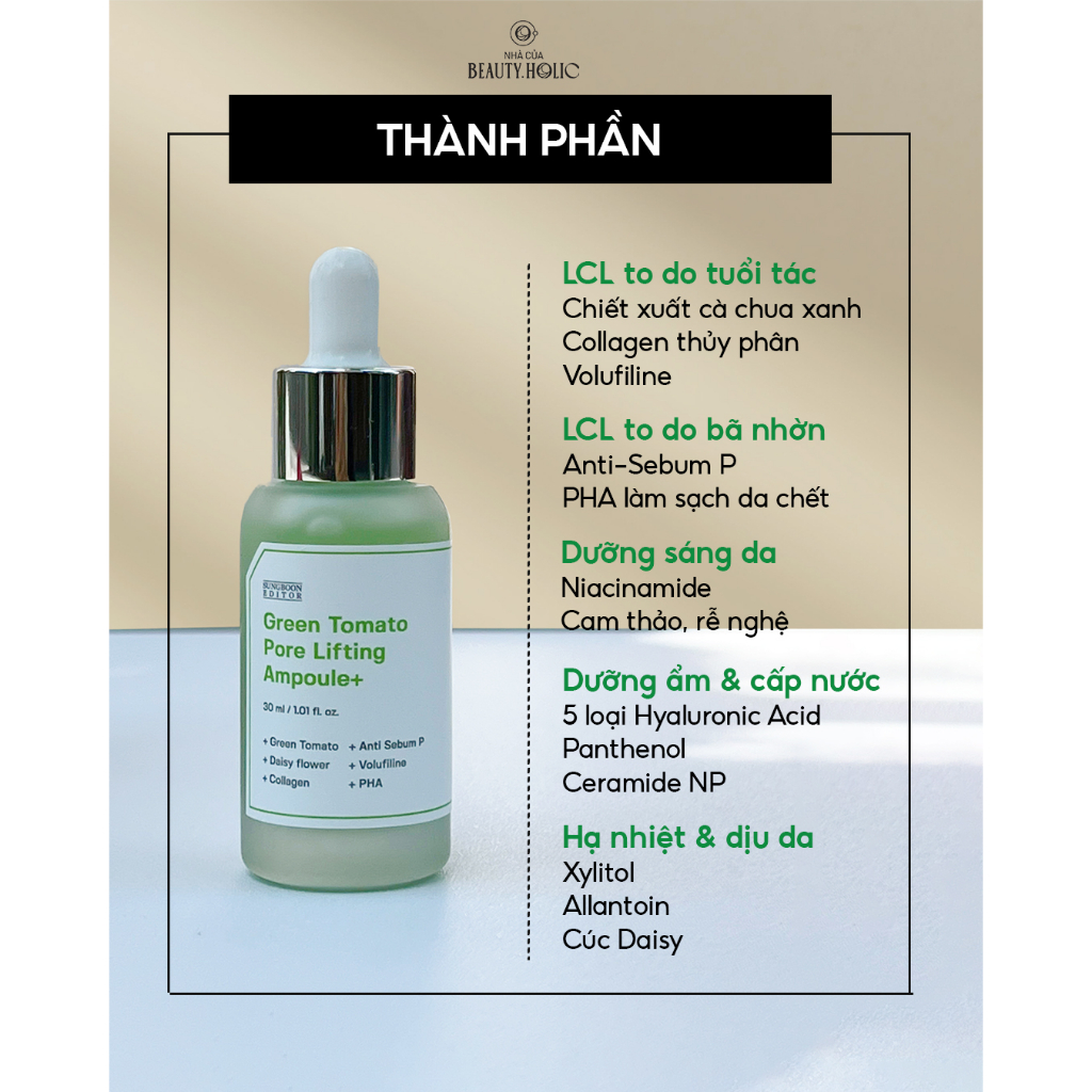 Serum cà chua xanh SUNGBOON EDITOR GREEN TOMATO PORE LIFTING AMPOULE+