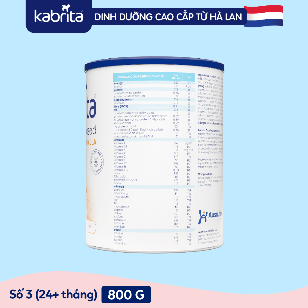 [Tặng Túi Bỉm] Combo 3 lon Sữa dê Kabrita số 3 cho trẻ trên 24 tháng - Lon 800g