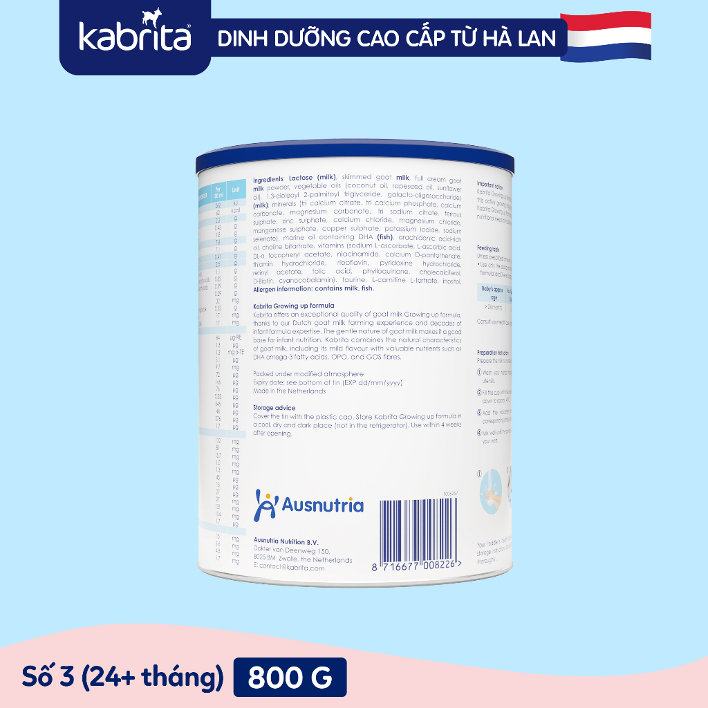 [Tặng Đồ chơi thả khối] Sữa dê Kabrita số 3 cho trẻ trên 24 tháng - Lon 800g