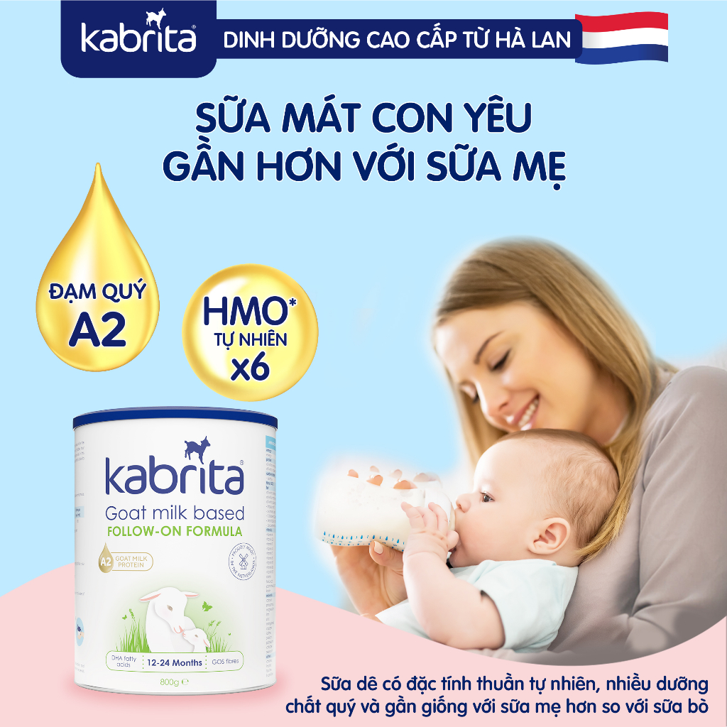 [Tặng Túi Bỉm] Combo 3 lon Sữa dê Kabrita số 2 cho trẻ- Lon 800g