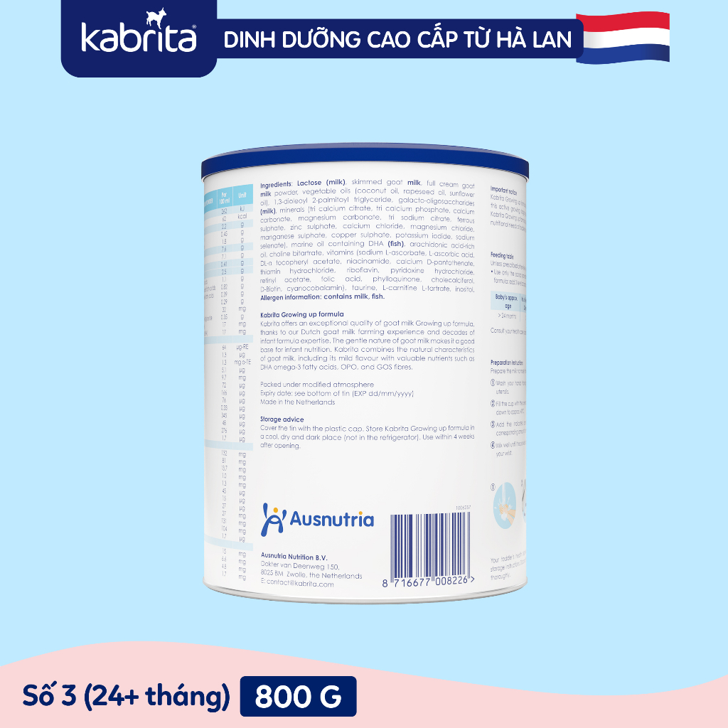 [Tặng Túi Bỉm] Combo 3 lon Sữa dê Kabrita số 3 cho trẻ trên 24 tháng - Lon 800g