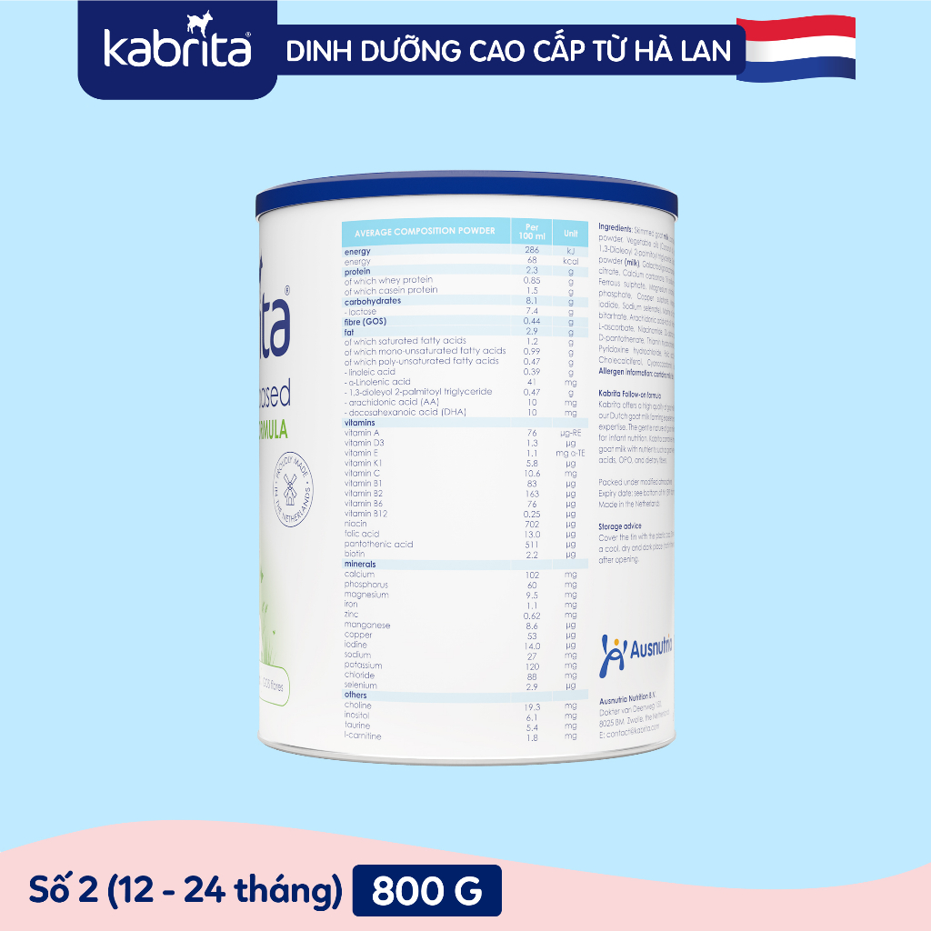 [Tặng Túi Bỉm] Combo 3 lon Sữa dê Kabrita số 2 cho trẻ- Lon 800g