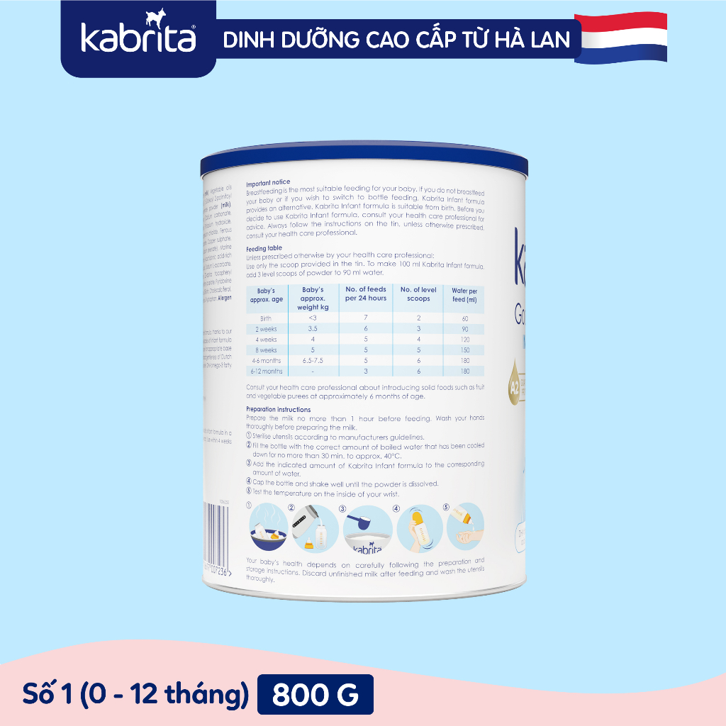 Combo 3 lon Sữa dê Kabrita số 1 cho trẻ- Lon 800g