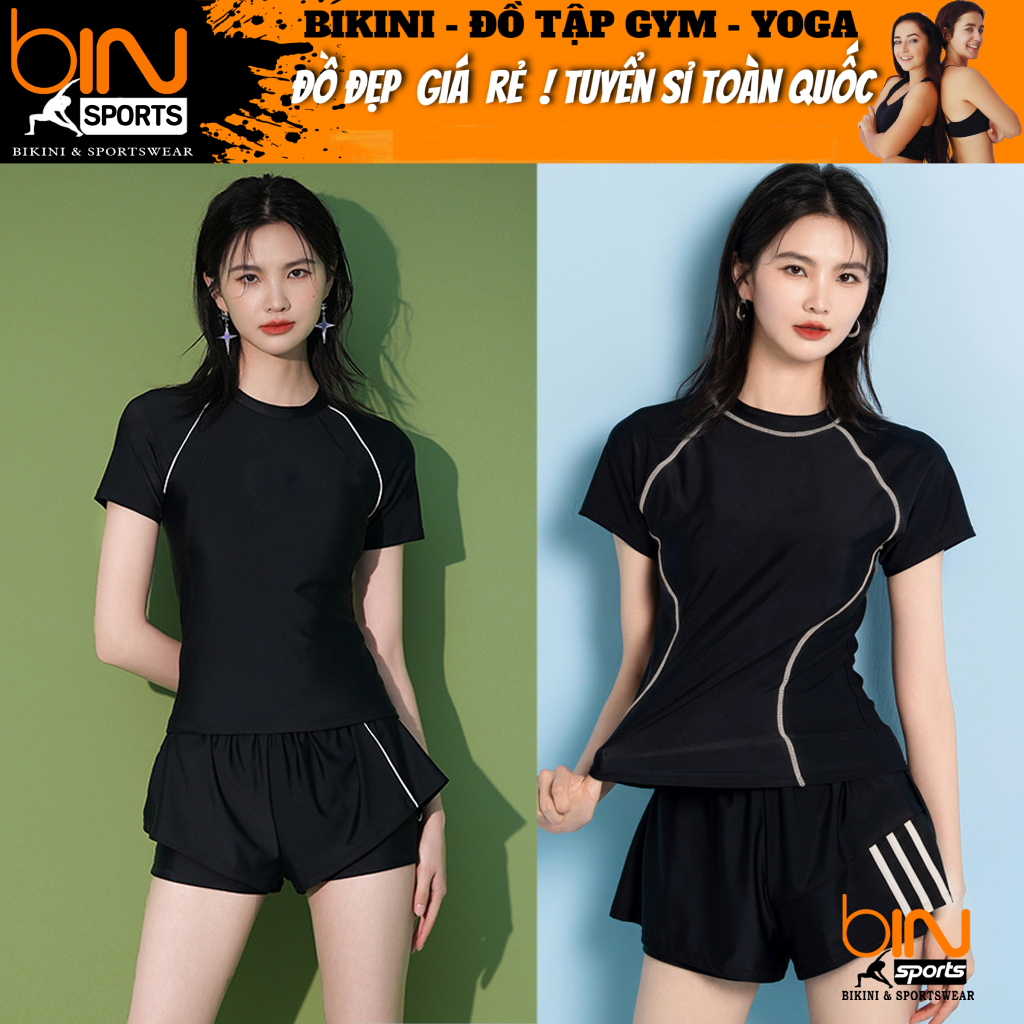 Bikini Bộ Đồ Bơi Nữ 2 Mảnh Quần Đùi Aó Phủ Bụng Cọc Tay Nhiều Màu Freesize Bin Sports BHV233