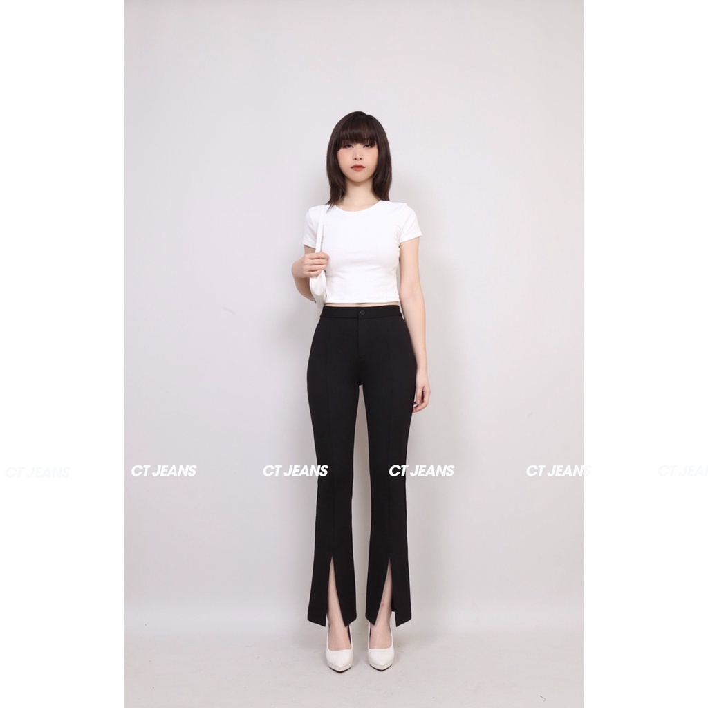Quần vải ống loe cạp cao chất vải umi co giãn chống nhăn CP28, CT JEANS