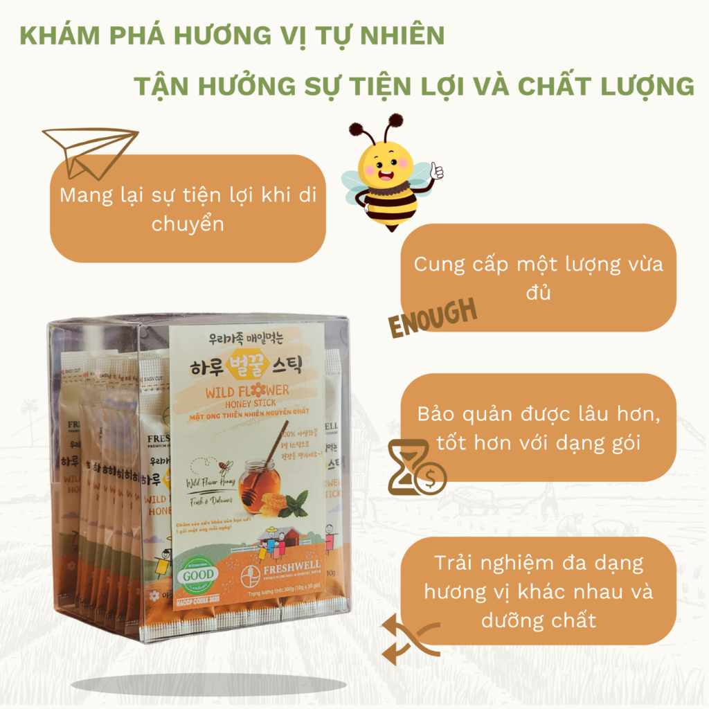 Mật ong thiên nhiên túi nhỏ tiện lợi - FreshWell