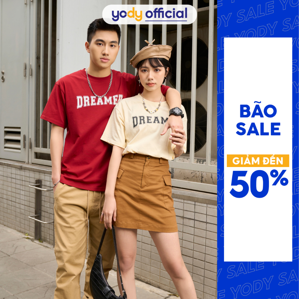 Áo thun unisex nam nữ YODY in chữ Dreamer vải cotton cao cấp - TSU6002