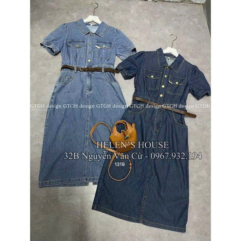 Đầm váy thời trang nữ.đầm sơ mi gài nút dáng dài kèm nịt chất denim.jean cứng có túi thanh lịch sang trọng 2 màu