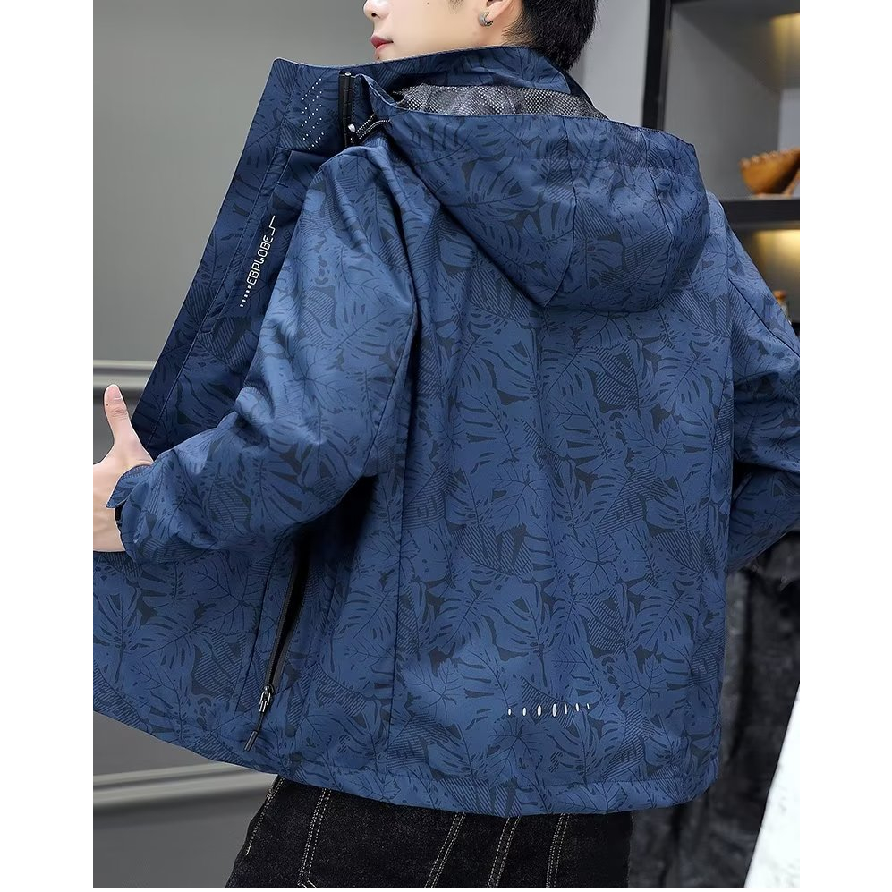 Áo gió nam nữ họa tiết, áo khoác thu đông có mũ trùm chống nước