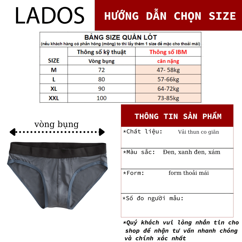 Quần Lót Nam Thun Lạnh Lados 4115 - Thun lụa co giãn 4 chiều, siêu mềm, siêu thoải mái, chất liệu thấm hút tốt