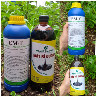 Bộ men vi sinh EM1 gốc công nghệ Nhật bản + Mật rỉ đường ủ phân hữu cơ bánh dầu, cá, chuối, đậu nành