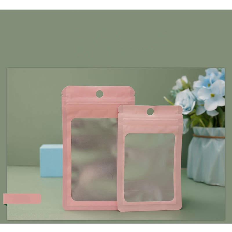 Túi zip nhôm miệng bầu màu đen va hồng